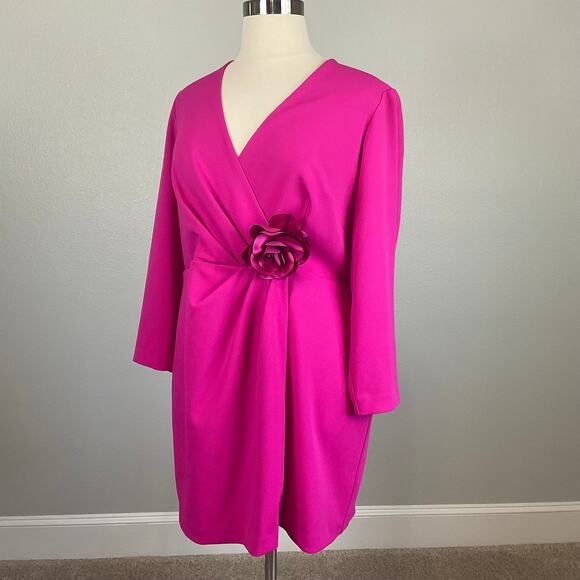 Eliza J Pink Long Sleeve Tuxedo Mini Sheath Size 20W Mini V-Neck Wrap - Picture 4 of 15